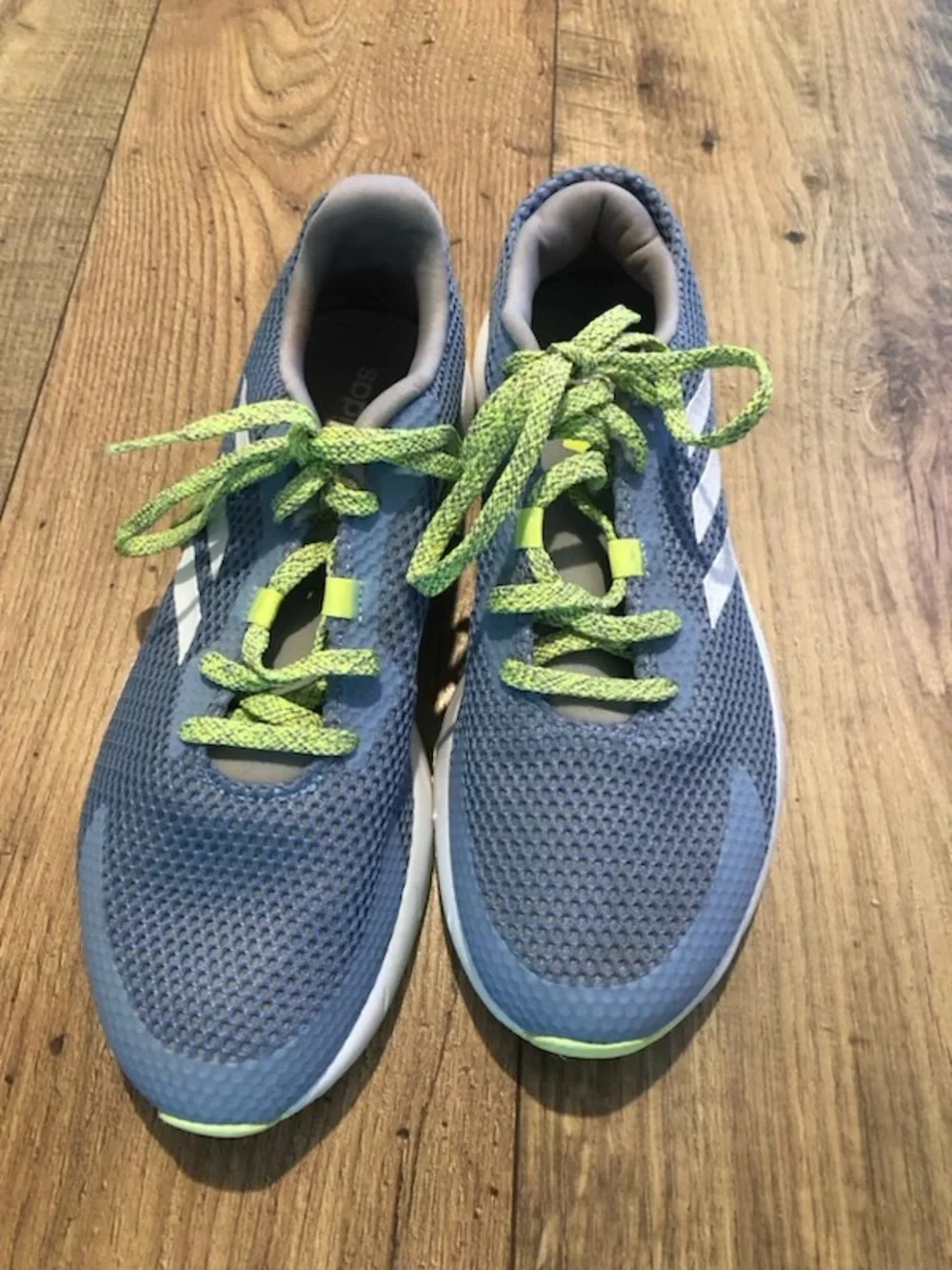 adidas Women’s Blue Mesh Sneakers with Neon Green Laces
